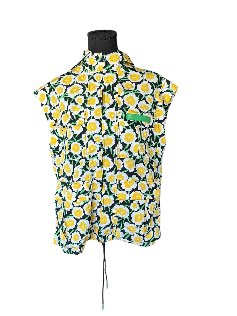 DVF Daisy Floral Vest Windbreaker Jacket Cottagecore Retro Y2K Sport Chic T42
